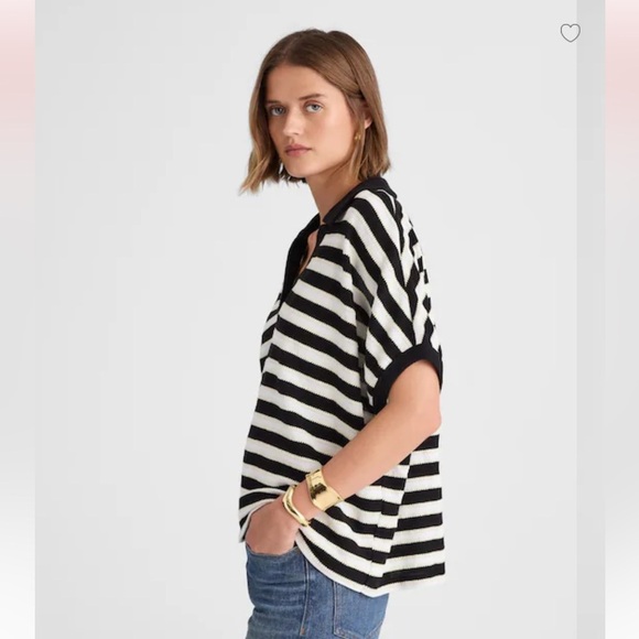 Madewell // EUC Relaxed V-Neck Polo Shirt in Stripe - Picture 2 of 7